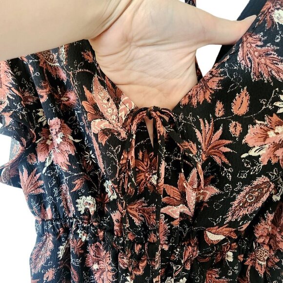 NWT Madewell Deep-V Ruffle Wide Leg Jumpsuit in Pampas Blooms Black Brown Sz. S - Picture 10 of 12